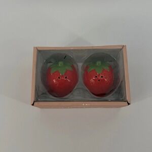 Soho Loft Strawberry Salt Pepper Shaker Set 2 Piece Ceramic NIB Kitchen Deco